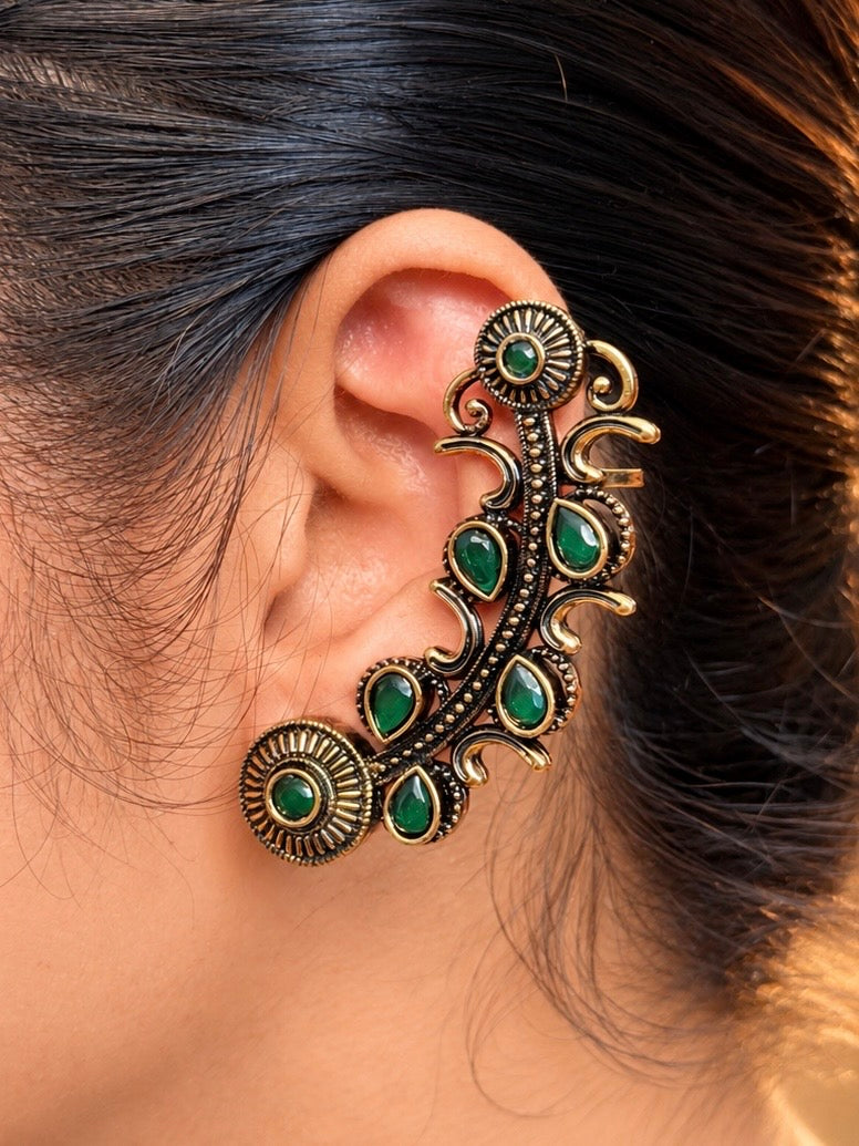 Aaroh-Oxidised Dual Tone Ear Climber Cuff