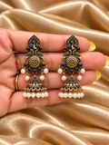 Shikhi-Antique Gold Tone Peacock Statement Earring