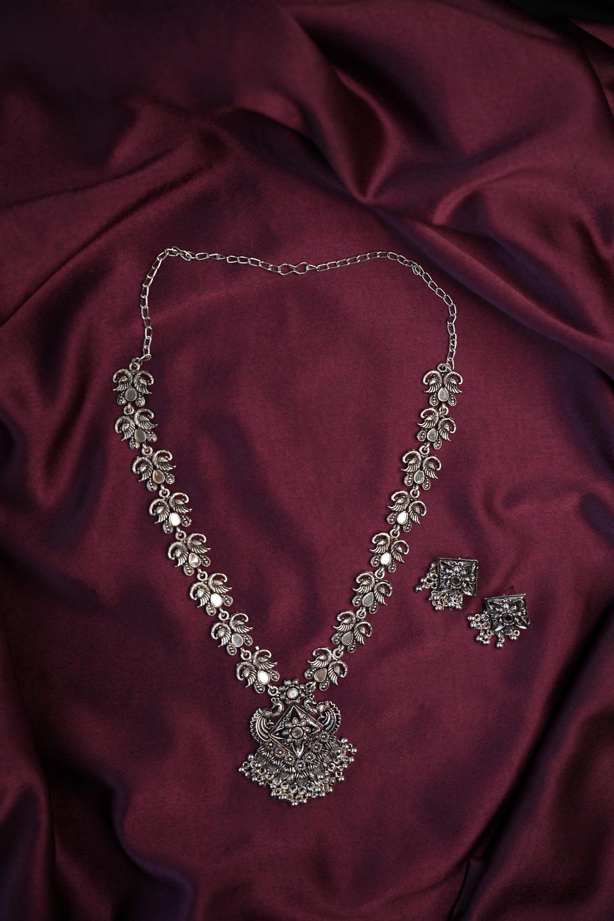 PAKSHA-OXIDISED SILVER LONG NECKLACE SET