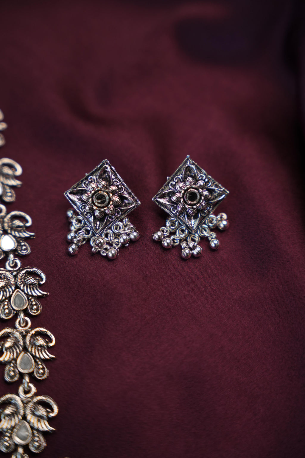 PAKSHA-OXIDISED SILVER LONG NECKLACE SET