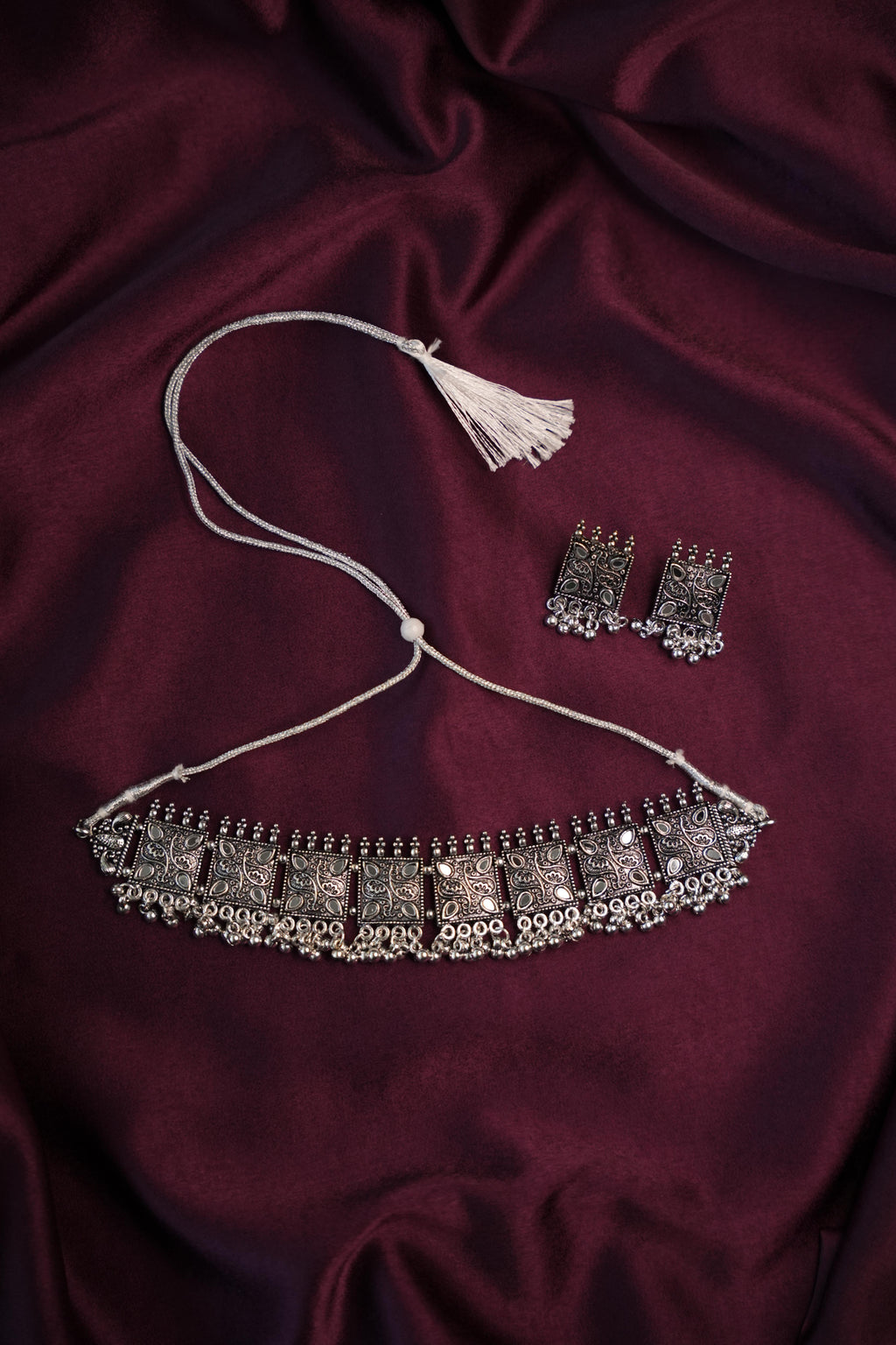 ALANKARA OXIDISED SILVER PANEL CHOKER SET