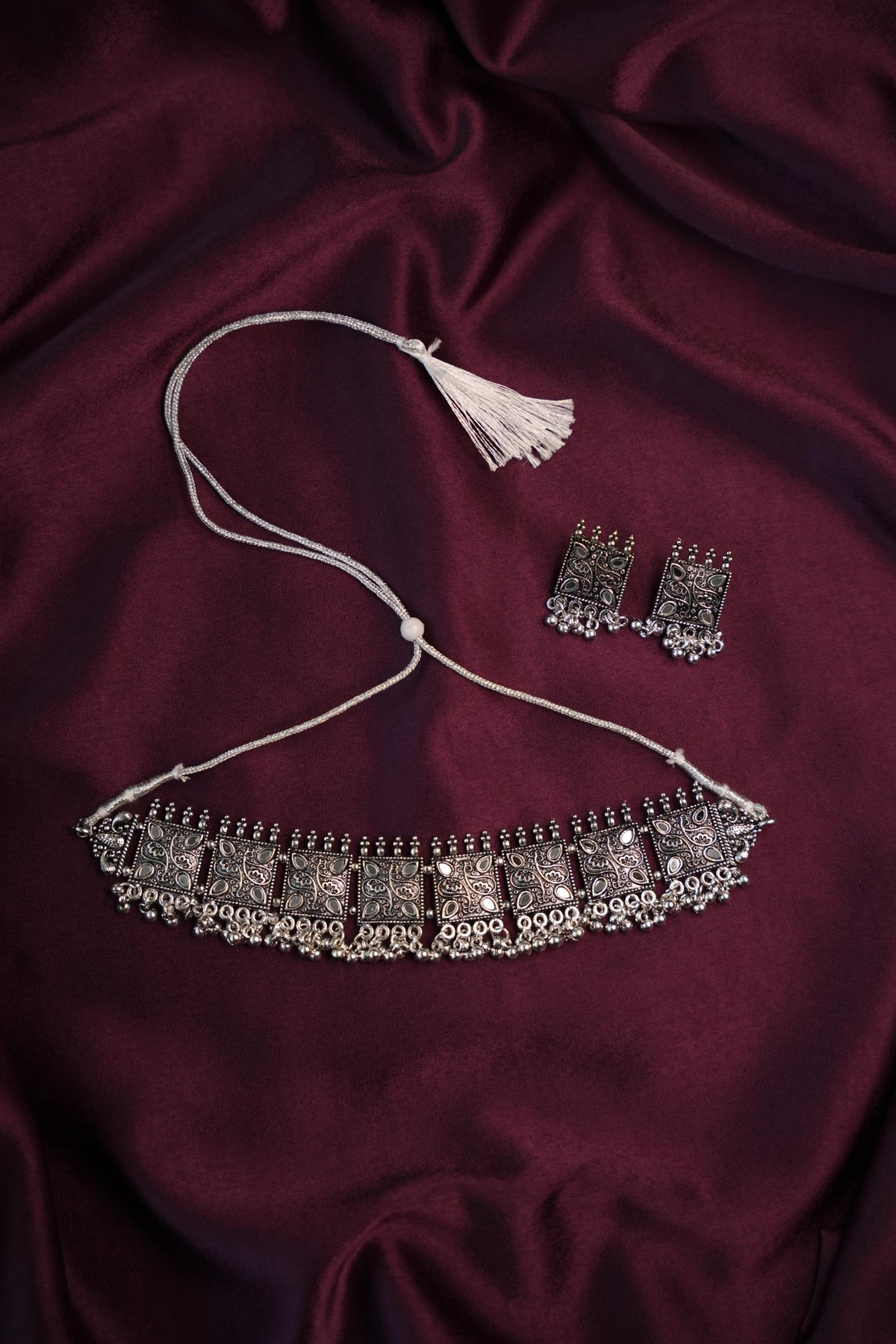 ALANKARA OXIDISED SILVER PANEL CHOKER SET