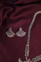 INDULEKHA-OXIDISED SILVER MULTI STRAND CRESCENT PENDANT