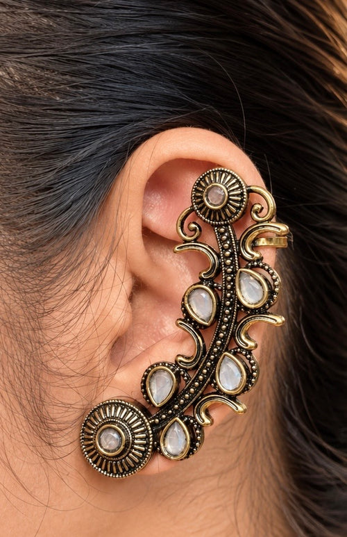 Aaroh-Oxidised Dual Tone Ear Climber Cuff
